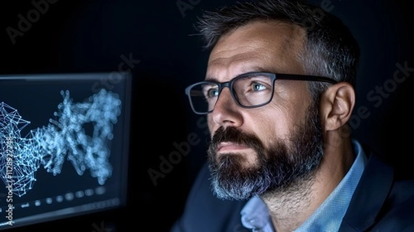 Fototapeta Professional man analyzing data in a modern workspace