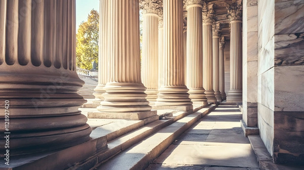 Obraz A row of classical columns with steps.