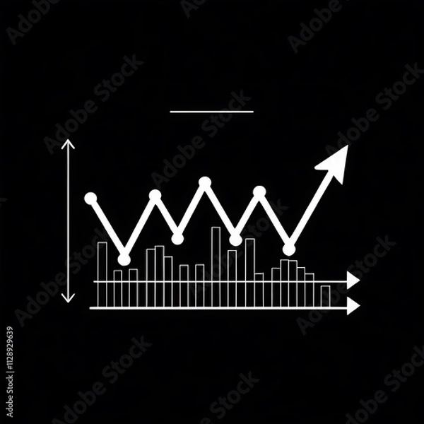 Obraz Growth Chart: A minimalist line graph with a black background and a white line charting an upward trend, representing progress, growth, and positive change. 