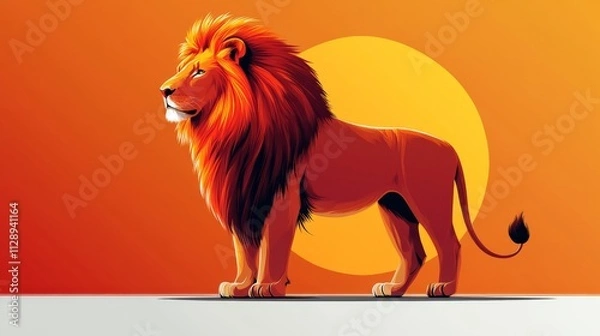 Obraz A flat, 2D vector illustration of a lion standing in profile, minimalist design, bold clean lines, on a white background