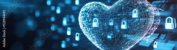 Obraz Digital heart shape with security locks, representing data protection and privacy.