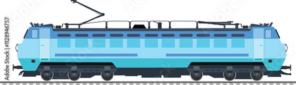 Obraz Electric locomotive with white background, side view of a train on track, vector