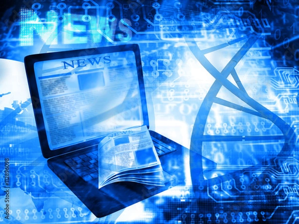 Obraz News on laptop computer on abstract background.3d render.