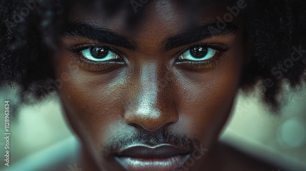 Fototapeta Close-up portrait of a young man with intense expressive eyes