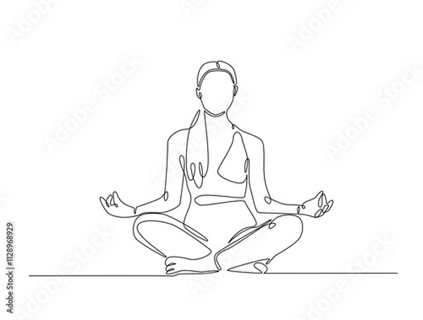 Fototapeta Continuous one line drawing of beautiful female yoga pose character. woman doing yoga exercise in single line draw vector illustration. Editable line vector.
