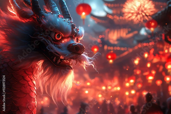 Fototapeta The Chinese New Year, or Spring Festival, celebrated with dragon dances, red lanterns, family reunions, and traditional feasts, marking the Year of the Dragon