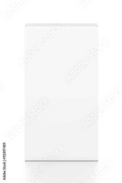 Fototapeta White tall thin vertical rectangle blank box from top front angle. 3D illustration isolated on white background.