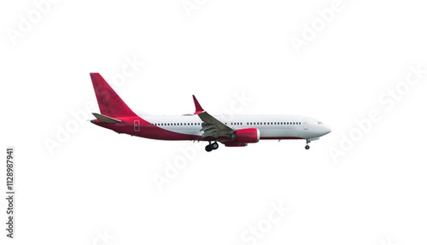 Obraz Airplane white and red isolated on white background with clipping path. Element for design.
