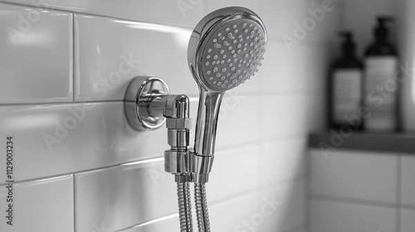 Fototapeta Showerhead Installation Process Modern Bathroom How-To Guide Contemporary Setting Close-Up View Home Improvement Tips