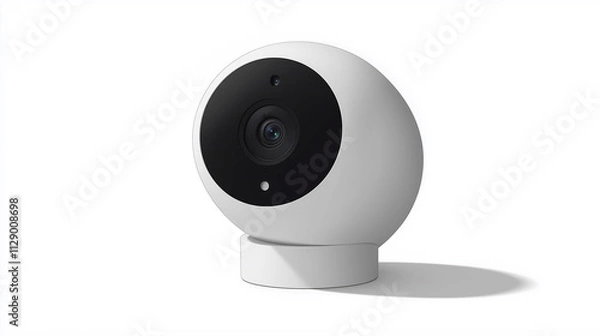 Fototapeta Wall-mounted indoor security camera, isolated in white background