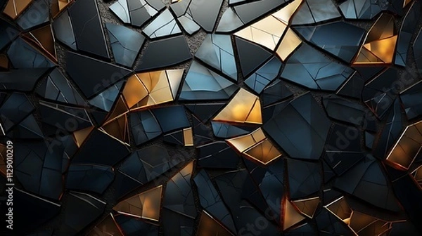 Obraz Abstract dark blue and gold fragmented geometric pattern.