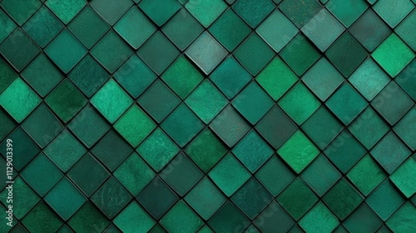 Fototapeta Textured Green Tiles Arrangement in Geometric Pattern Background