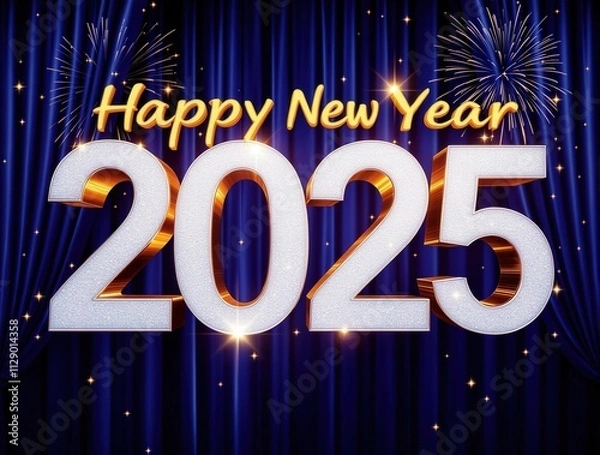 Obraz Celebratory New Year's Greeting with 2025 Sparkly Numbers and Fireworks