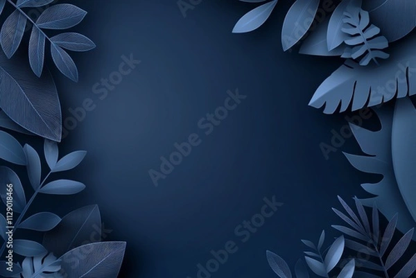 Fototapeta A serene and modern composition featuring an array of lush green leaves set against a deep blue background, perfect for nature themes, relaxation, or organic product marketing.