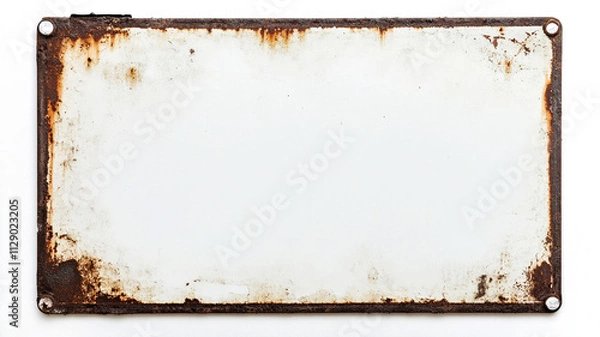 Fototapeta Square rusty blank metal sign isolated on white background.
