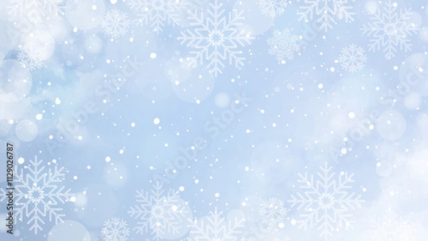 Fototapeta Winter background with watercolor snow texture and falling snowflakes. Winter sky background. Snowy sky. Cold weather.