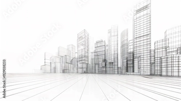 Fototapeta Wireframe Cityscape: Architectural Design Visualization