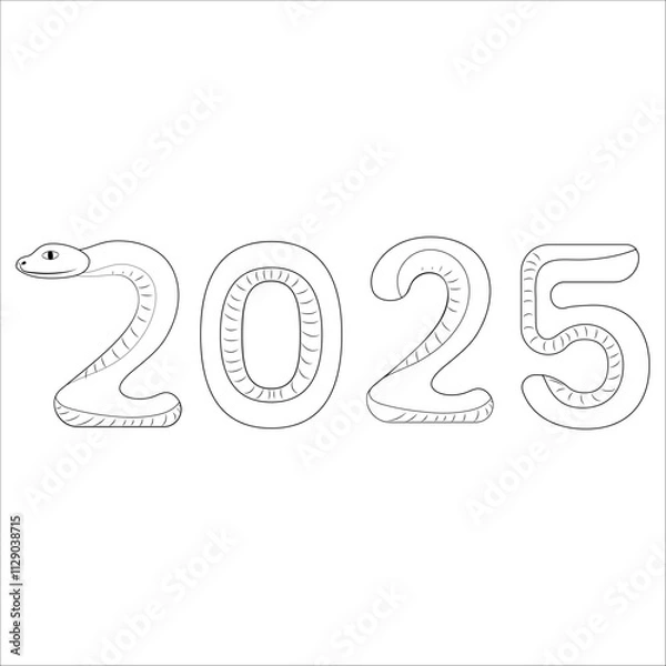 Fototapeta Chinese 2025 Contour White and Black New Year Numeric. Zodiac Asia Silhouette Snake