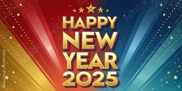 Fototapeta Dynamic New Year 2025 Graphic Design with Radiating Lines and 3D Text