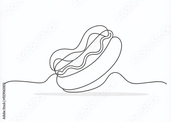 Fototapeta Minimalist Hot Dog Continuous Line Drawing for Food and Drink Concept with Copy Space, Isolated on White Background, Perfect for Culinary Art and Design Projects