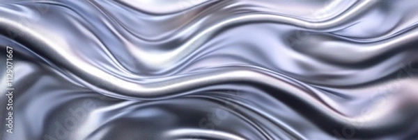 Fototapeta Abstract silver wavy background with smooth waves of shiny satin cloth texture.