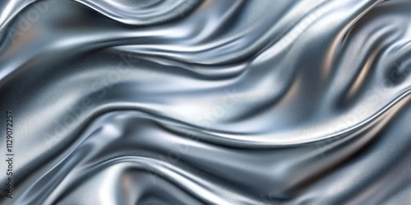 Fototapeta Abstract silver wavy background with smooth waves of shiny satin cloth texture.