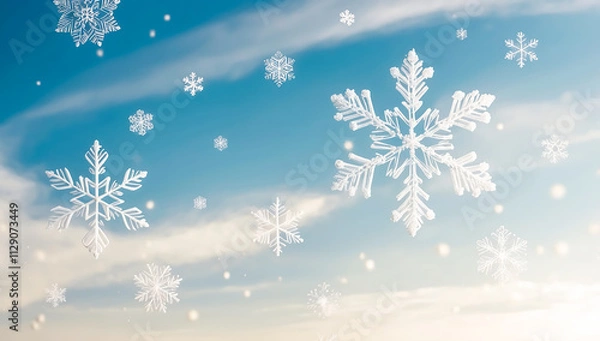 Obraz snowflakes gently falling from a serene, cloudless blue sky