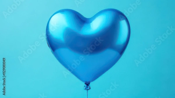 Obraz Shiny blue heart-shaped balloon against light teal background