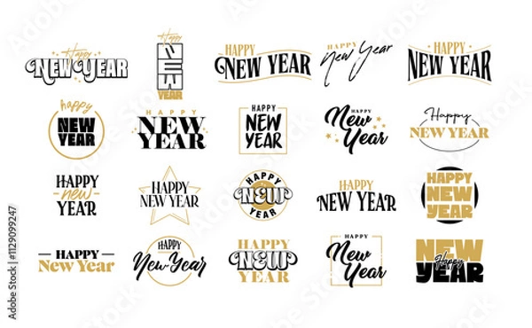 Obraz Happy new year designs. New years salutation card badge.