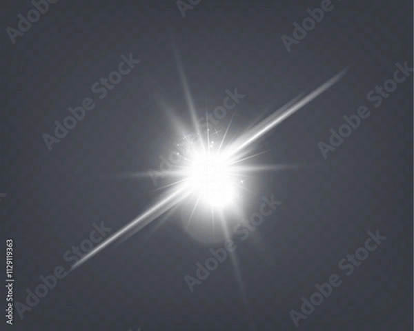 Obraz Bright glowing light burst with soft edges and subtle rays on a transparent background, suitable for overlays and design projects.
