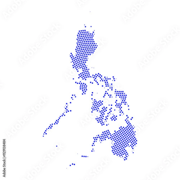 Obraz Abstract graphic Philippines map from pixel blue on a white background. Vector illustration.