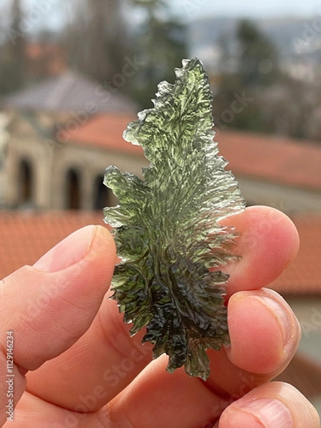 Obraz Green Moldavite shaped like a feather