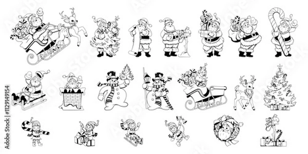 Fototapeta Vector Merry Christmas Happy New Year Cartoon sticker Set Illustration Isolated