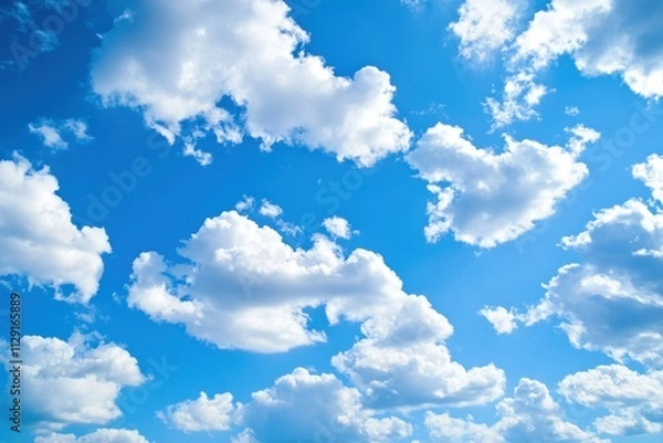 Fototapeta Scattered white clouds in a vivid blue sky on a sunny day