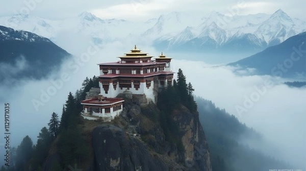 Obraz Majestic Tiger's Nest Monastery Perched on a Cliffside in Bhutanese Himalayas