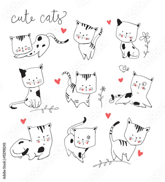 Fototapeta Drawing cute cat set