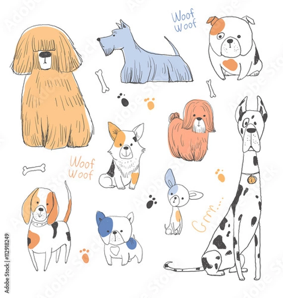 Obraz Drawing cute dogs set