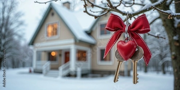 Obraz New Home in Winter with Keys 

