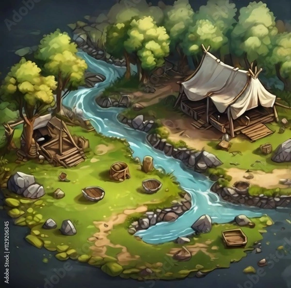 Fototapeta landscape with a pond and trees