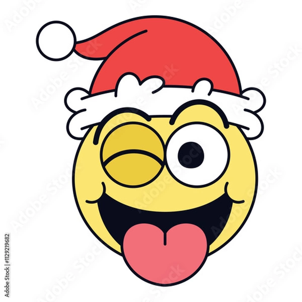 Obraz Vector Christmas Winking Face Tongue Emoji Crazy Cartoon Groovy Illustration Isolated