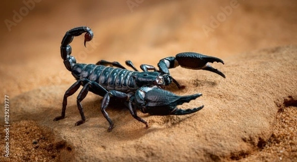 Fototapeta Black scorpion in desert habitat showcasing natural defense mechanisms
