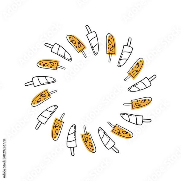 Fototapeta Decorative round frame with ice creams. Doodle style. Linear drawing.
