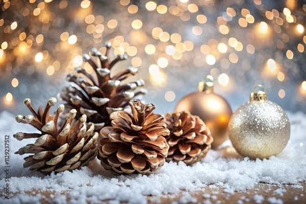 Obraz Elegant Holiday Ornaments with Pine Cones and Sparkling Background for Festive Seasonal Decor and Celebrations