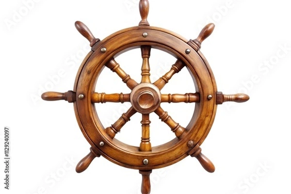 Fototapeta a wooden ship steering wheel with a transparent background, this item is ideal for nautical decor, maritime projects, or creative designs focusing on sea themes