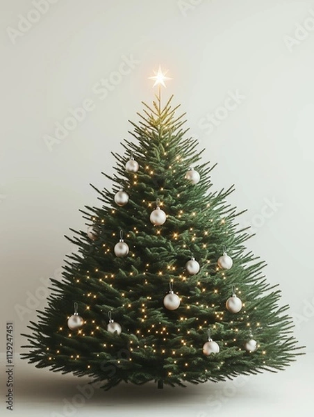 Fototapeta A minimalist Christmas tree with soft glowing lights and a clean background, ideal for modern holiday mockups