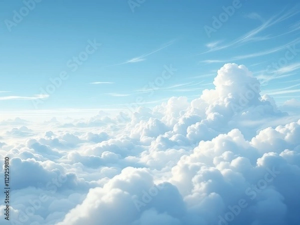 Fototapeta Embracing the serene beauty of fluffy clouds drifting through the expansive blue sky at midday