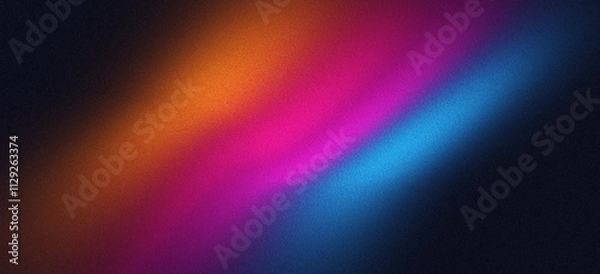 Fototapeta Abstract grainy gradient background with blue purple orange pink black glowing color wave a dark backdrop noise texture perfect for banner poster or header cover design
