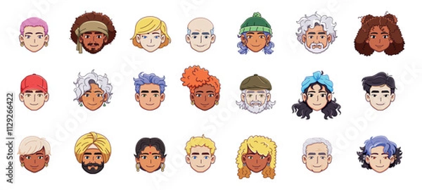 Fototapeta Vector Different People Avatar Cartoon Icons Set Illustration Isolated
