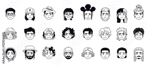 Fototapeta Vector Different People Avatar Cartoon Icons Set Illustration Isolated