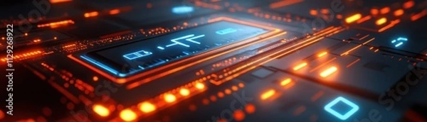 Obraz Futuristic digital circuit board featuring glowing lines and advanced technology elements.
